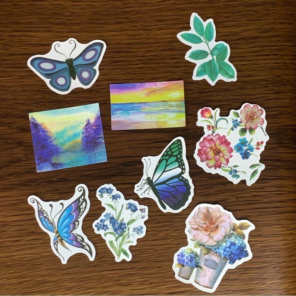 NEW Stickers, Green & Blue, Flowers, Butterflies, Craft, Scrapbooking, Art